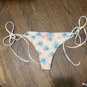 Tori praver bikini bottom blue flower pale pink very cheeky tie side bottom